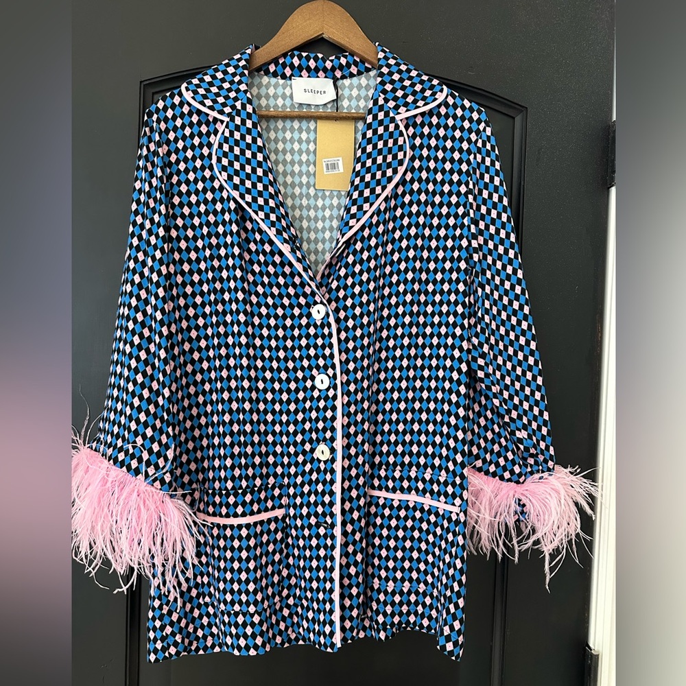 Sleeper Women's Diamond Pattern Blazer with Pink Accents